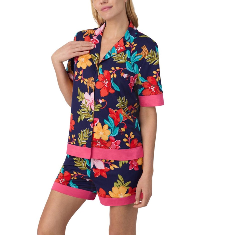 ROOM SERVICE 2pc Notch Collar PJ Set, Size 2XL, Incl: Top & Shorts, Navy.