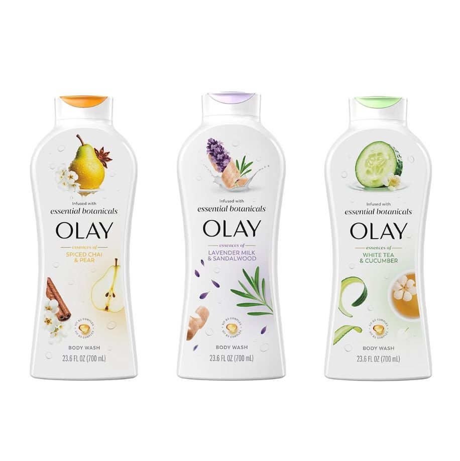 OLAY 3pc Essentials Botanicals Body Wash, 700ml, Incl: White Tea Cucumber,