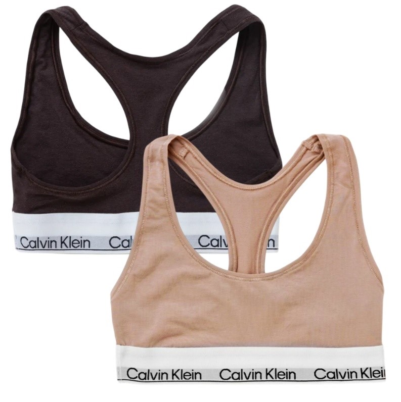 2 Pack CALVIN KLEIN Women's Unlined Bralettes, Size M, 90% Cotton, Black/Az