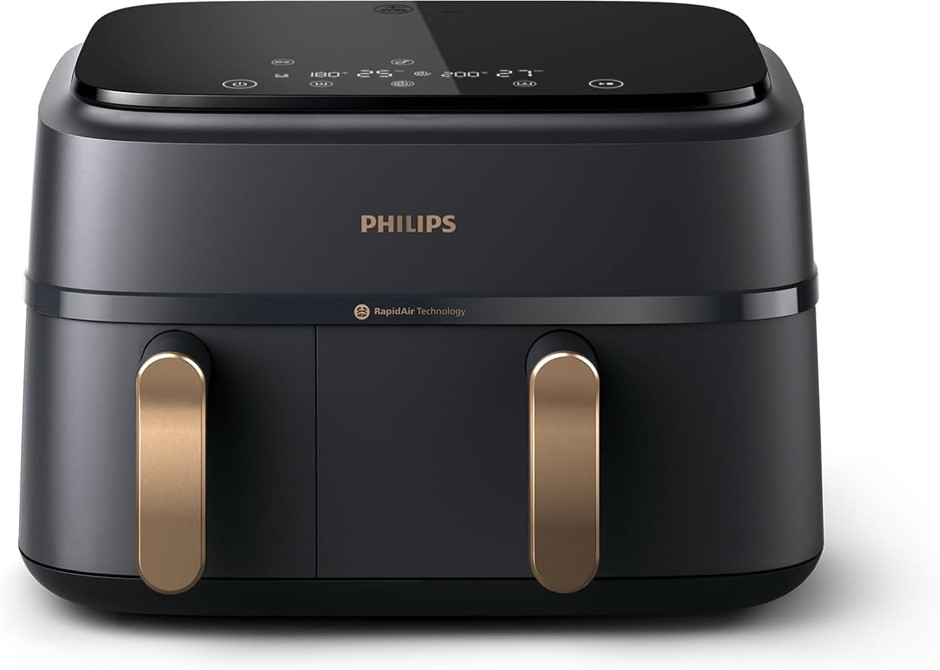 PHILIPS Dual Basket Air Fryer 3000 Series, 9L, 90% Less Fat and Energy Savi