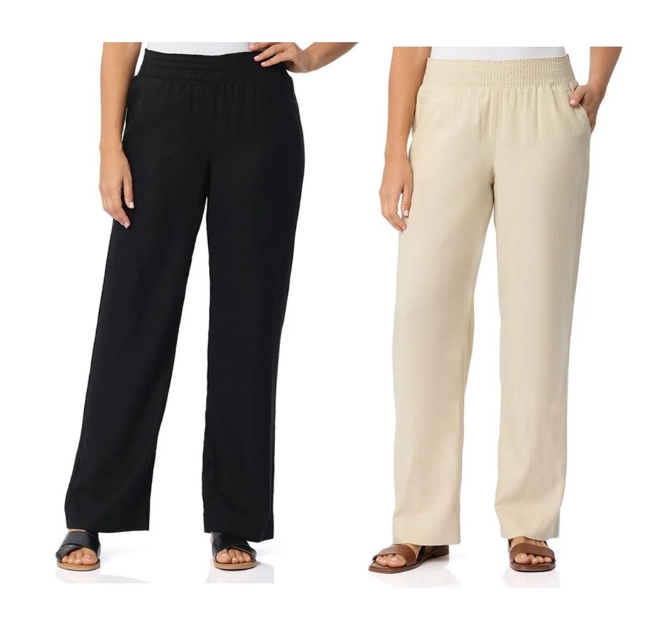 2 x BRIGGS Women's Wide Linen Pant, Size XL, 55% Flax, Black & Natural, 229