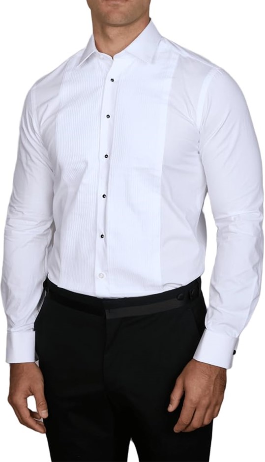 Abelard Men's Pleat Front Dinner Shirt Slim Fit, White, 41