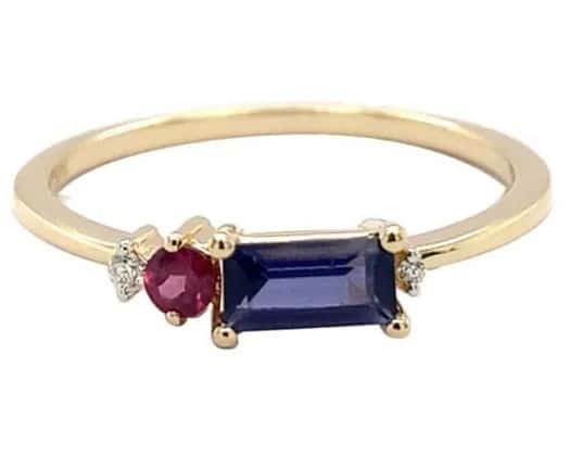 9K Yellow Gold 0.02ct HI SI DIAMOND IOLITE&RHOD RING