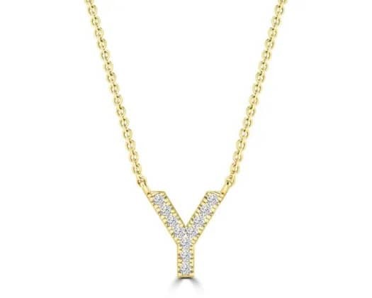 9K YELLOW GOLD 'Y' 0.06 HI I1 DIAMOND NECKLACE 40+5cm