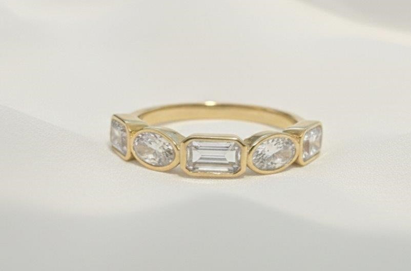 1.8ctw Moissanite Half Eternity Ring 18K Gold on Solid Sterling Silver