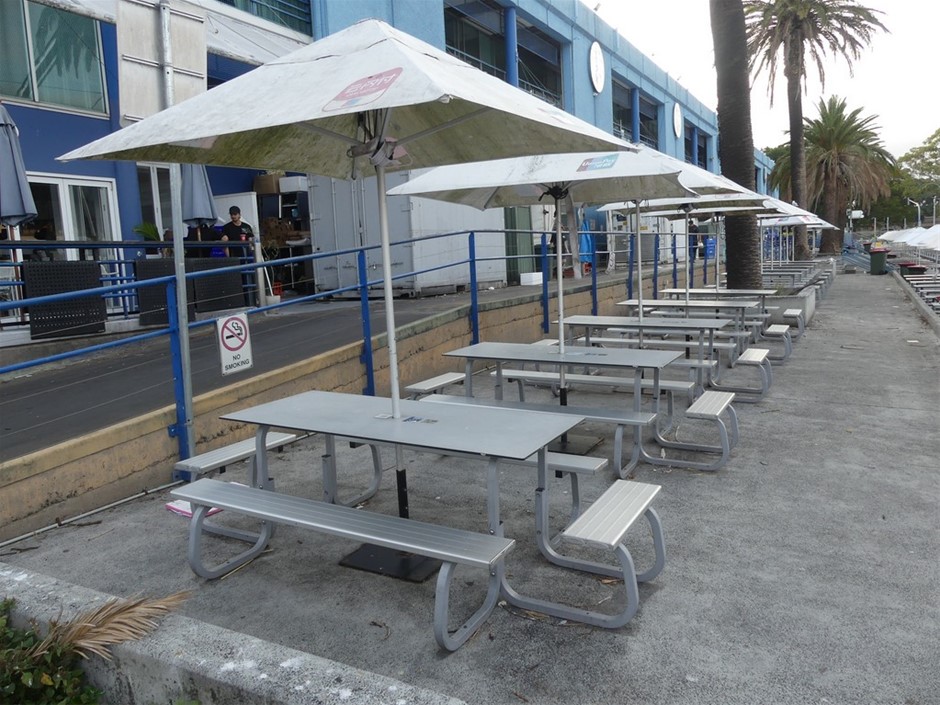 Alfresco Table And Bench Setting With Umbrella (Qty 6)