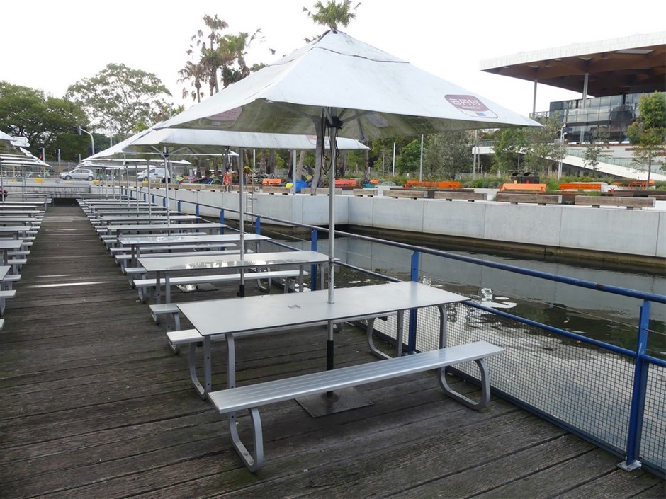 Alfresco Table And Bench Setting With Umbrella (Qty 6)