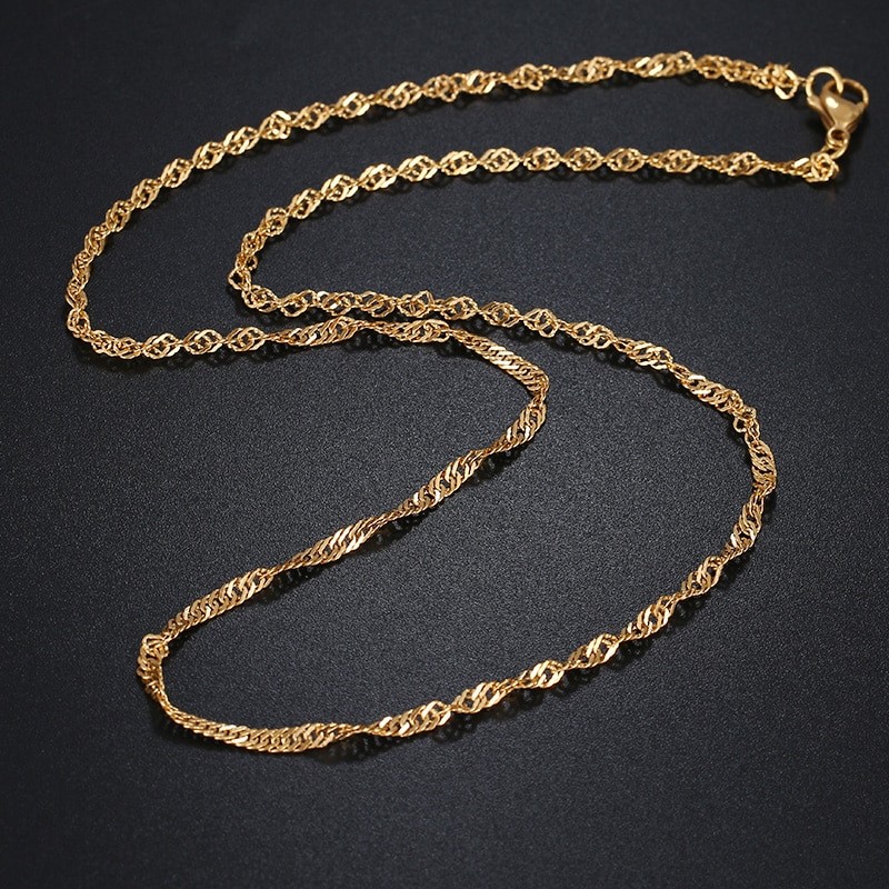 Classic 2mm Stainless Steel Delicate Twist Chain Necklace - 50cm (yellow)