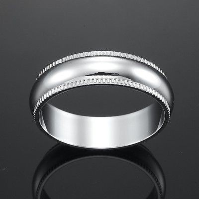Rhodium Plated Men's Etched Band Ring (6mm)  - US Size 9