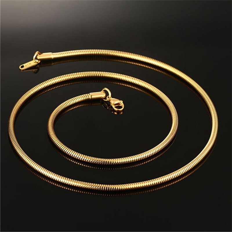 Classic 3mm Stainless Steel Snake Chain Necklace - 24 Inches (Yellow)