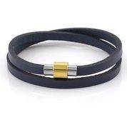 Modern Navy Leather Bracelet with Stainless Steel Clasp