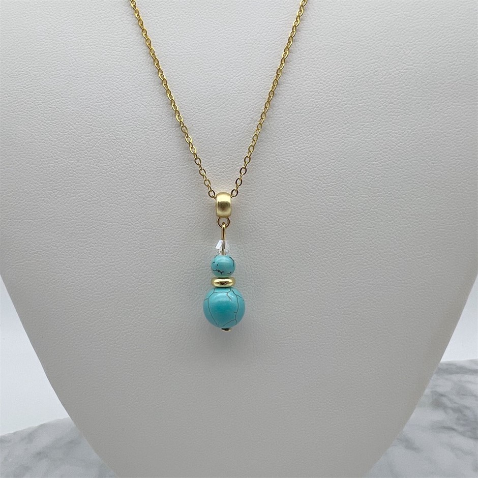 Synthetic Turquoise & Swarovski® Austrian Crystal Gold Plated Pendant Neck