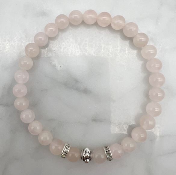 6mm Rose Quartz & Rhinestone Stretch Beaded Bracelet