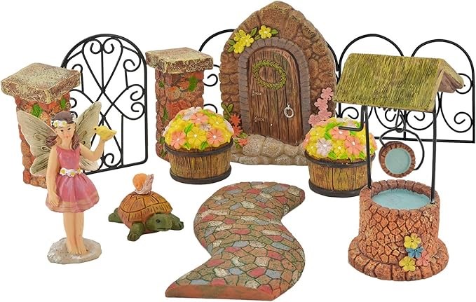 Arcadia Garden Products Pebble Lane Polyresin Fairy Garden Kit (11-Piece).