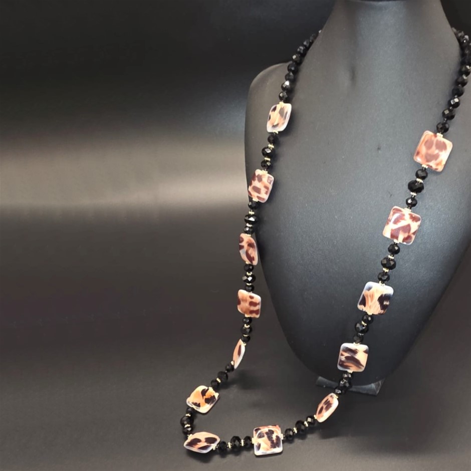 Designer Black & Leopard Print Statement Necklace
