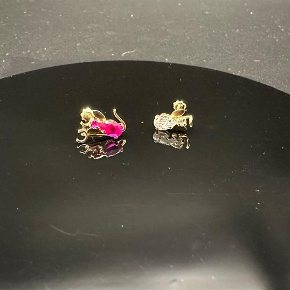 Mismatched Minamalist Cat Earrings in Silver & Red (screw backs)