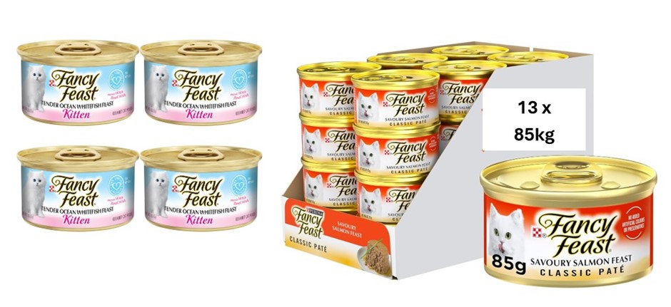 17 x Canned Cat Food Includes: 13 x FANCY FEAST Classic Paté Adult Wet Cat