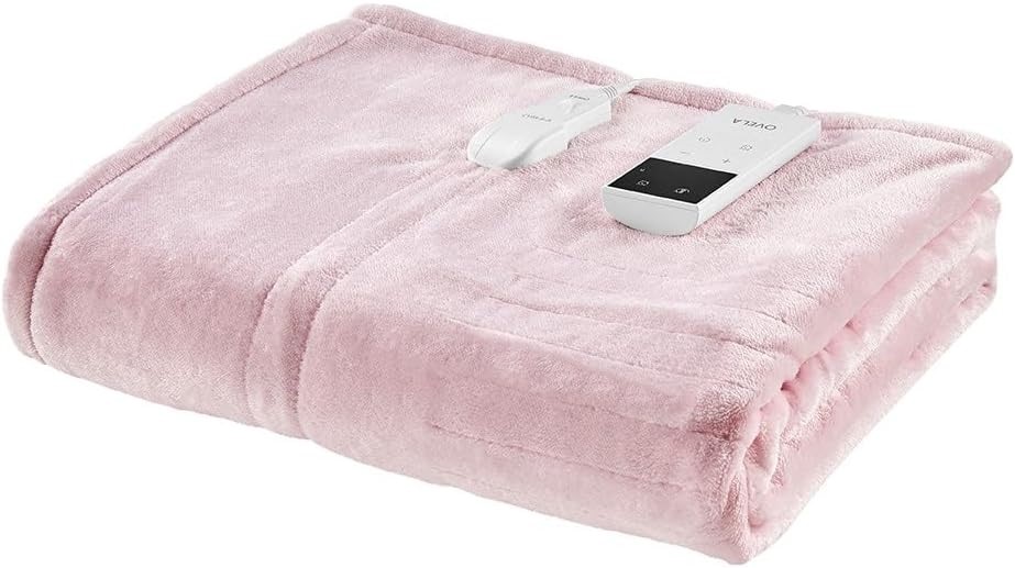 OVELA Washable Electric Heated Throw Blanket (Blush Pink, 160 x 130cm)