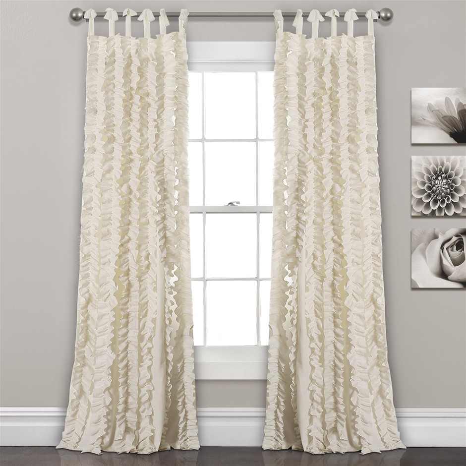 2 x LUSH DECOR Sophia Ruffle Curtain, Textured Window Panel Set (Pair). Siz