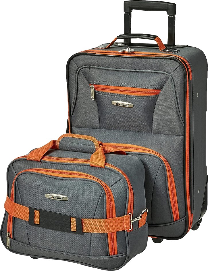 ROCKLAND Fashion Softside Upright Luggage Set, Charcoal, 2-Piece Set (14/19