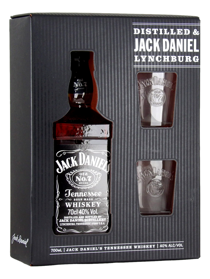 Jack Daniels Old No.7 with 2 x Glasses Sour Mash Whiskey (1x 700mL), USA