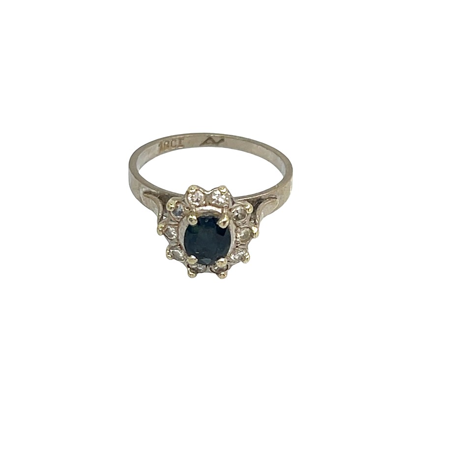 18ct White Gold Diamond & Blue Sapphire Cluster Ring