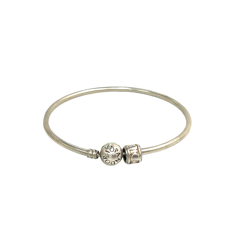 Pandora Sterling Silver Bangle with One Silver Charm (not pandora)