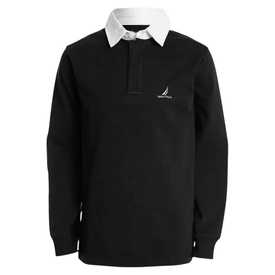 NAUTICA Men's Rugby Jersey, Size S, 60% Cotton, Black/White (0TB), K131024.