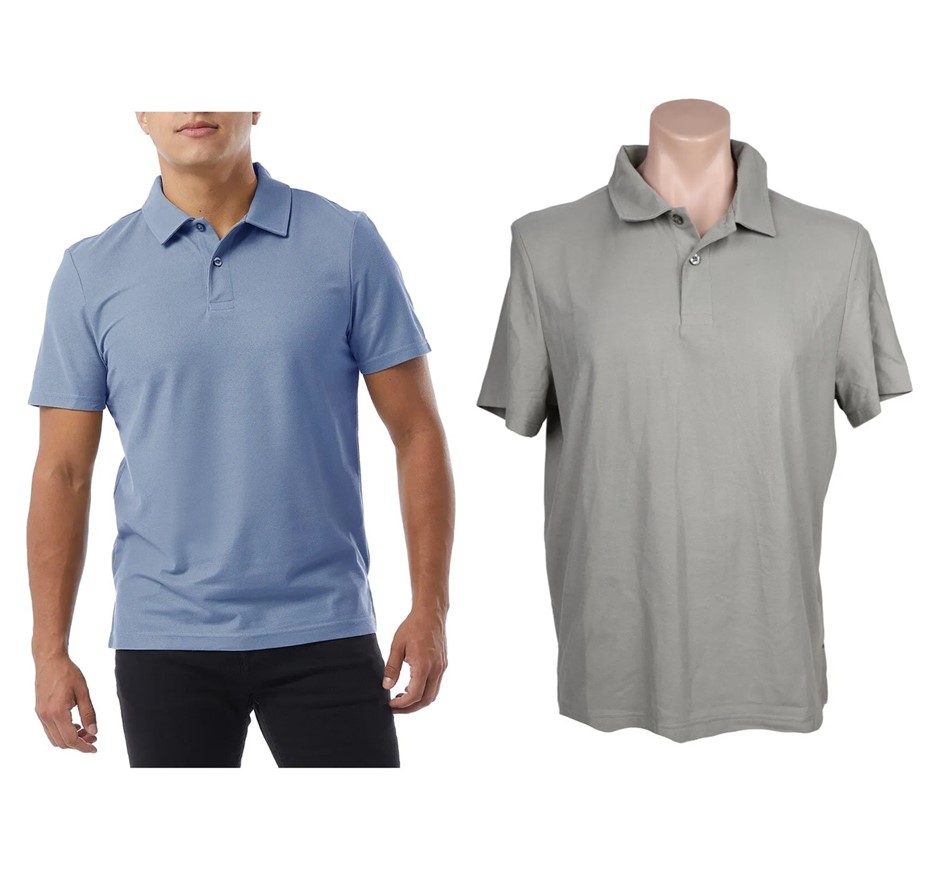 2 x 32DEGREES Men's Micro Pique Polos, Size L, 100% Polyester, Gin & Forest