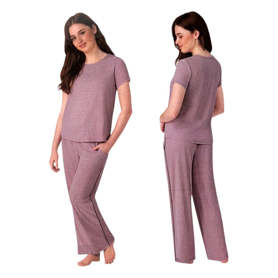 MIDNIGHT Carole Hochman Women's 2pc Pyjama Set, Size S, Mauve Tan.