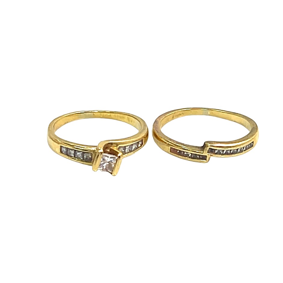 18CT Yellow Gold Diamond Two Ring Set