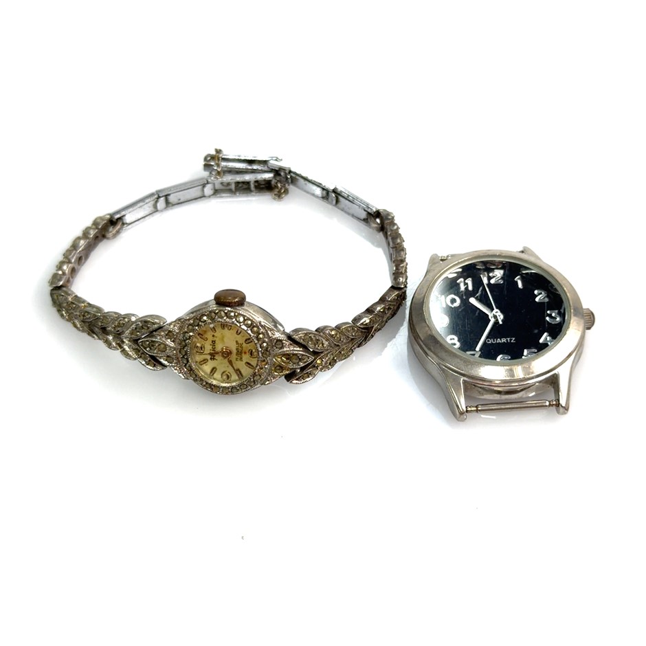 Ladies Watch & Black Dial Stainless Steel Watch (no strap)