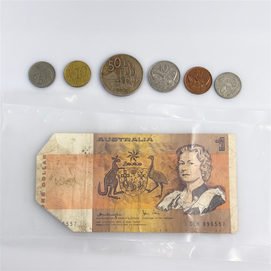 Various Coins & Australian $1 Bank-Note