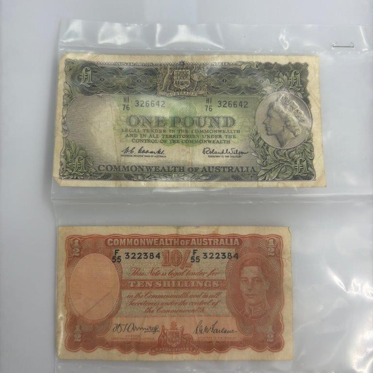 2 x Pre-decimal Australian Bank-Notes