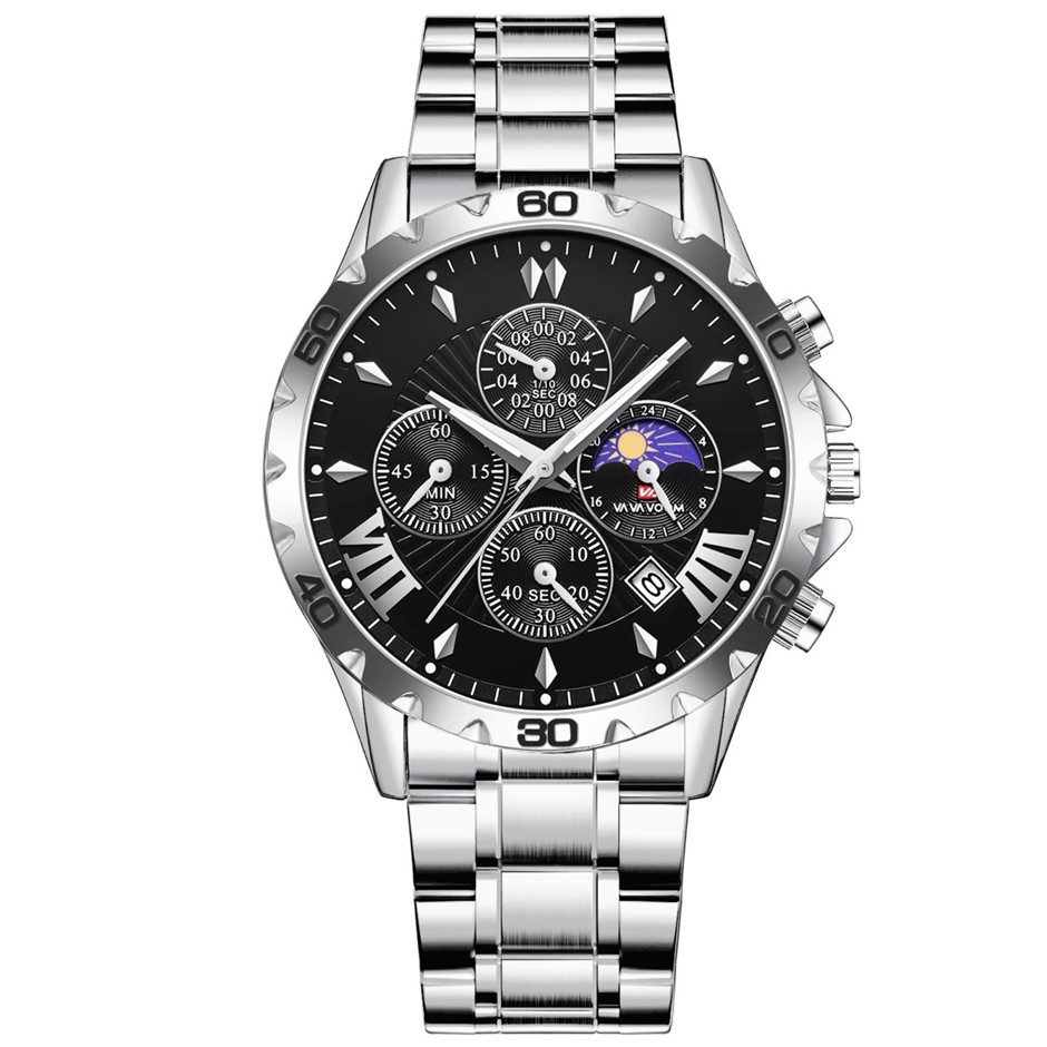 Luxury Multifunctional Water Resistant Watch for Men, Silver