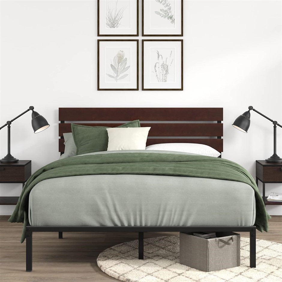 ZINUS Queen Bed Frame, Figari Bamboo and Metal, 2.05L x 1.55W x 0.99H m, Br