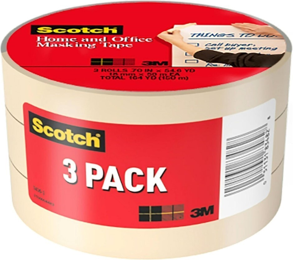 SCOTCH (R) Home and Office Masking Tape 3436-3, 3/4-inch x 54.6 Yards, 3 Pa