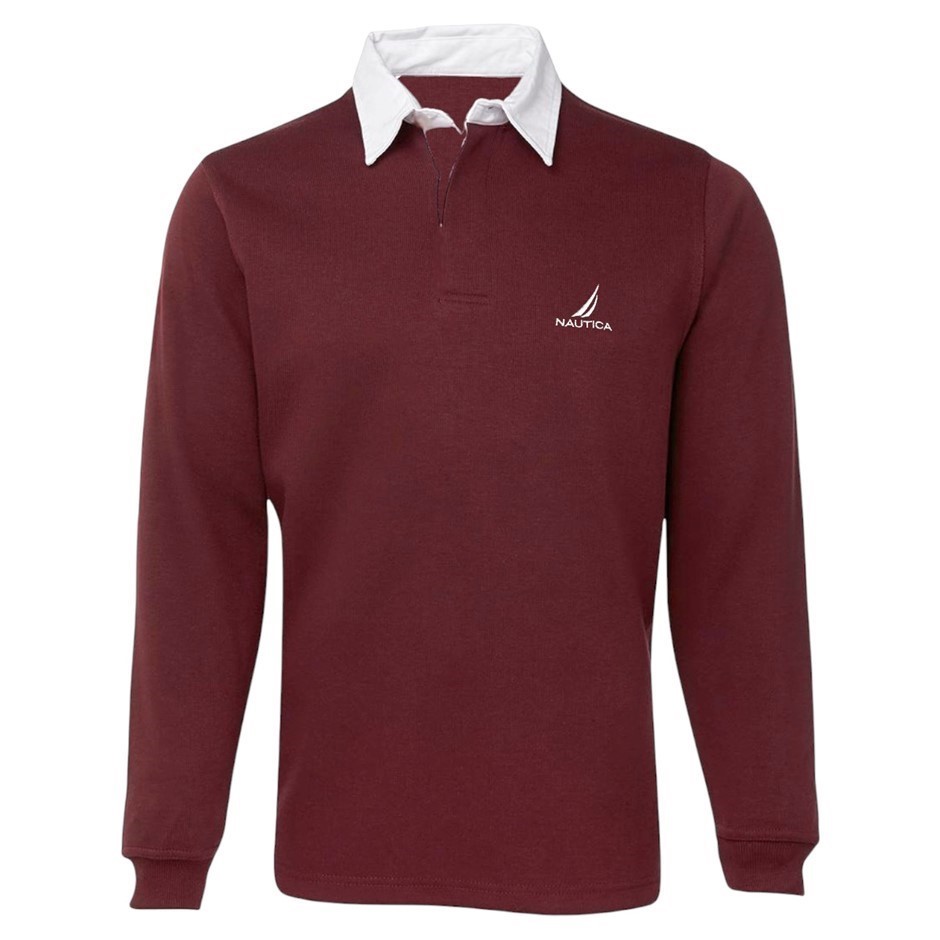 NAUTICA Men's Rugby Jersey, Size S, 60% Cotton, Maroon (65M), NAK131024. B