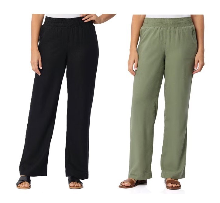 2 x BRIGGS Women's Wide Linen Pant, Size XL, 55% Flax, Black & Olive Green,