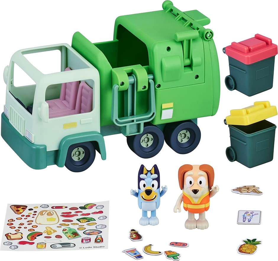 BLUEY Garbage Truck 6.35cm Poseable Figures Playset with Piece Count, Multi