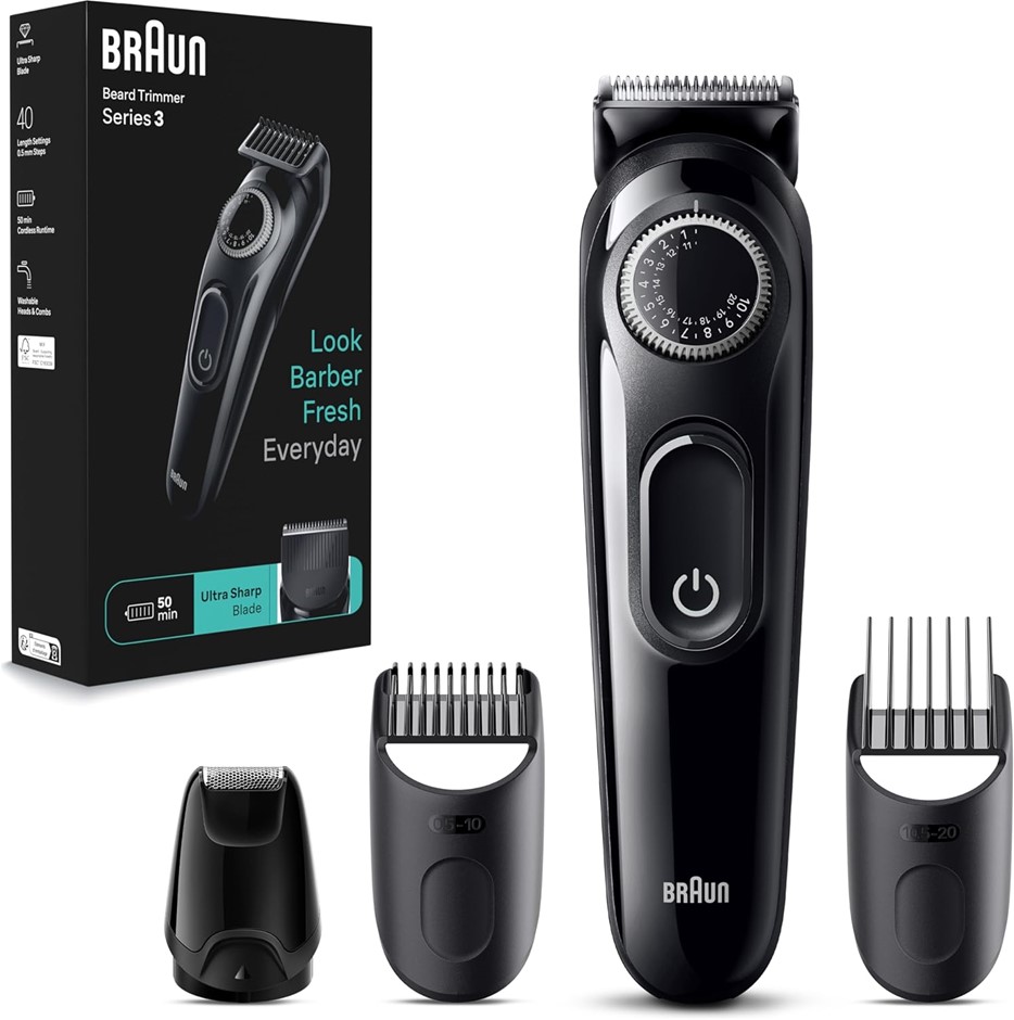 BRAUN Series 3 Beard Trimmer, BT3420. NB: Damaged packaging, retail return.