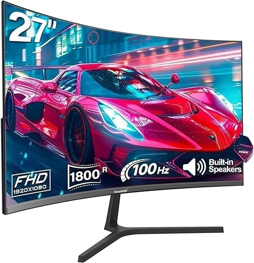 GAWFOLK 27 Inch 100Hz Curved Monitor, PC Screen with Speaker 1080P, 1800R C