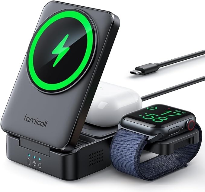 LAMICALL 3 in 1 Charging Station for Apple - Foldable Wireless Charger Stan