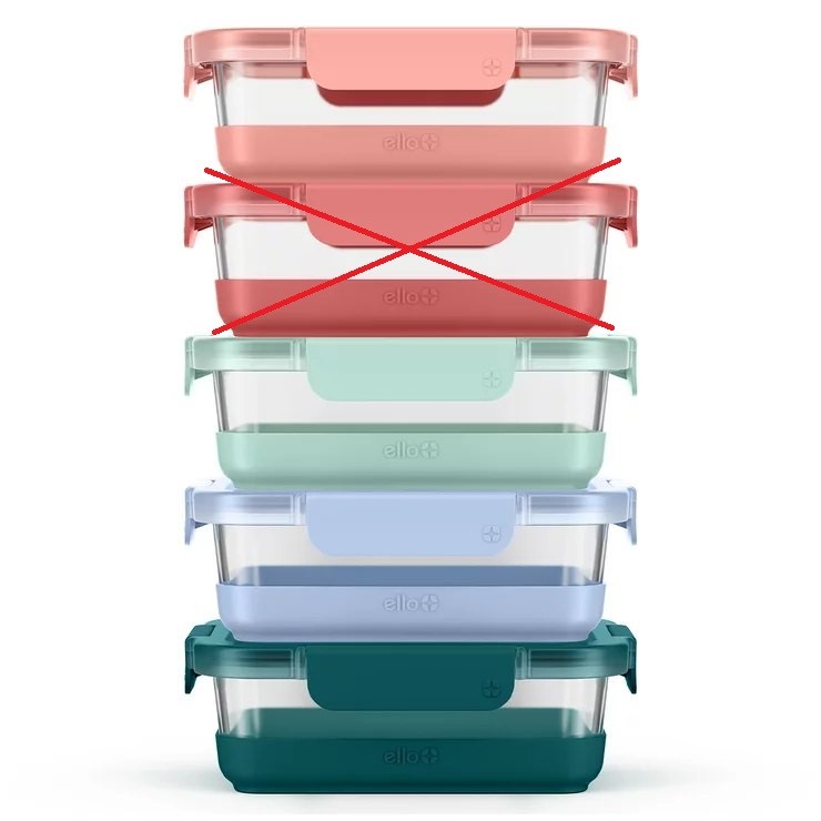 ELLO Meal Prep Glass Storage Container Set. N.B: 1 x container is missing.