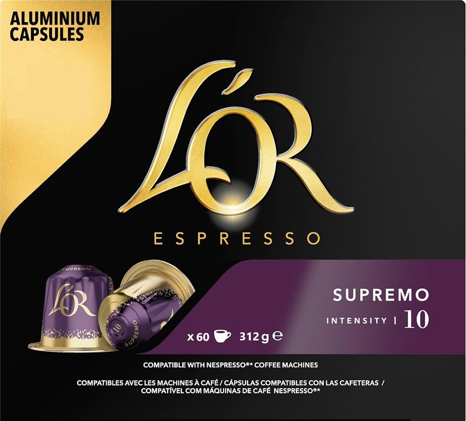 2 x Box of 60pc L'OR Espresso Coffee Supremo Aluminium Capsules, Compatible