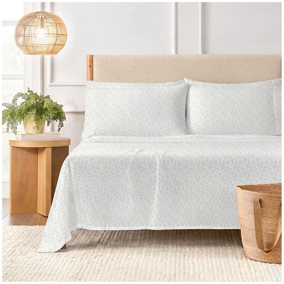 PURELY ORGANIC 300TC Cotton 4-Piece Bed Sheet Set, Size King, Madina Blockp