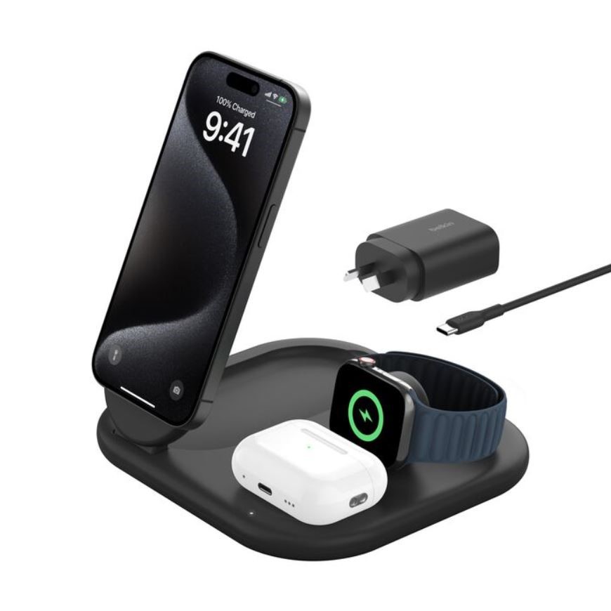 BELKIN 3-In-1 Magnetic Foldable Wireless Charger, Black. N.B: Damaged packa