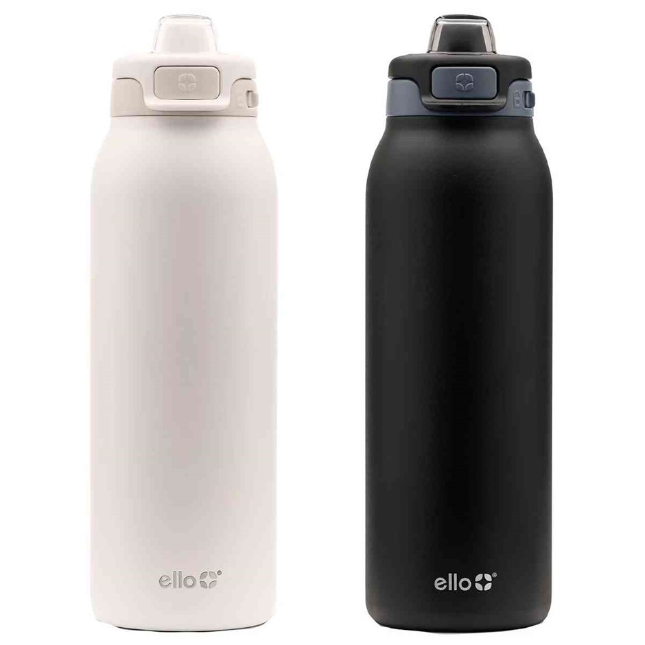 ELLO Pop & Fill Water Bottle 2 Pack, Black/White.