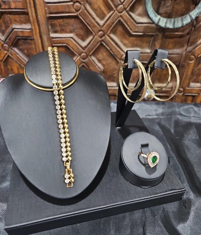 3pcs x 18KGold Filled/Italy Stamped Yellow  Bracelet & Ring & Earring-Sales