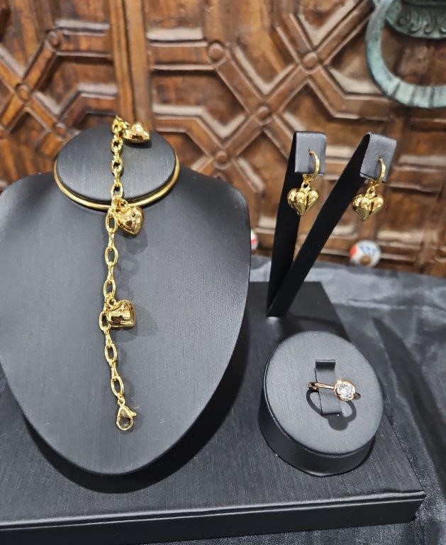 3pcs x 18KGold Filled/Italy Stamped Yellow Bracelet & Ring & Earring-Sales